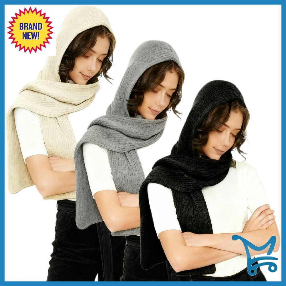 Winter Knitted Hooded Scarf Wrap Shawl Balaclava For Women Cold Weather